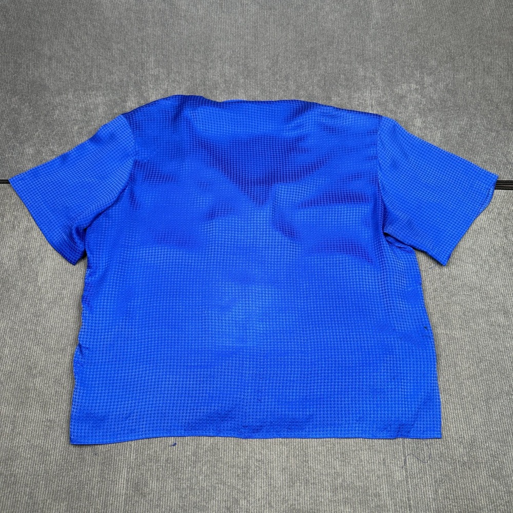 Nordstrom Town Square Vintage Royal Blue 100% Silk Houndstooth Shirt Size M - Picture 2 of 6